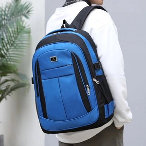 Blue and black sporty backpack made of high-density nylon for travel and business