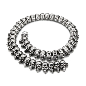 Gothic skull bead necklace crafted in antique silver finish stainless steel