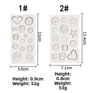 Size specifications for button-shaped silicone molds including height and weight details