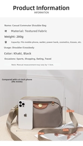 Detail view of khaki Oxford cross body bag showing spacious dual zipper pockets and material