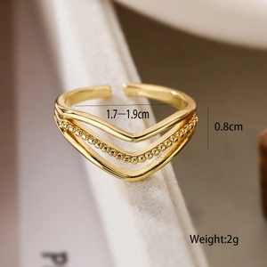 Detail showing the 0.8cm width of the 18K gold-plated V-shaped layered open ring