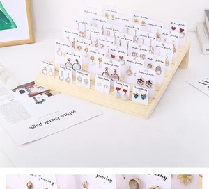 Five-tier solid wood earring display stand with tiered levels for jewelry organization