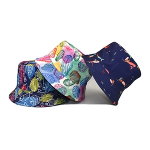 Reversible Bucket Hat Cotton Polyester Blend Ocean Animal Print Sun Protection Fisherman Cap For Women Outdoor Travel