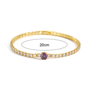 Elegant 20cm gold-plated tennis bracelet with clear cubic zirconia and purple center stone