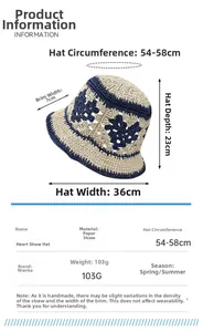 Guide des tailles détaillé et spécifications du matériau pour chapeau de paille à cœur