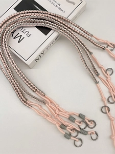 Bandoulière réglable tissée main rose et gris avec boucles à ressort en métal rondes