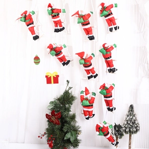 Climbing Santa Claus On Ladder Christmas Hanging Ornament Polyester Fabric Festive Holiday Indoor Outdoor Decor