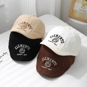 Casquette Gavroche En Coton Pour Enfants Brodée Smiley Béret Réglable Protection Solaire Mode Décontractée Garçons Filles