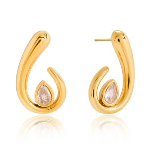 Boucles d'oreilles vagues en acier doré 18k avec zircon cubique en forme de goutte