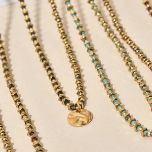 Vintage 18K gold-plated stainless steel beaded necklaces with textured coin pendants