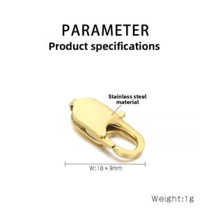 Detailed 18x9mm golden stainless steel lobster clasp dimensions and specifications