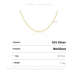 Detailed specs of S925 sterling silver chain with 7mm link width and 50+5cm length