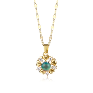 18K gold-plated titanium steel necklace with color-changing heart stone and tiny zircon
