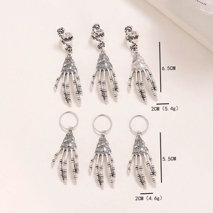 Halloween skull hand charms for hair braids with silver gothic bone design hair rings