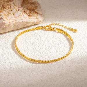 Detail of 18k gold plated stainless steel snake chain with lobster clasp and extender