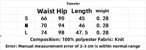 Detailed size chart for French style knit cardigan and fringe skirt set showing dimensions