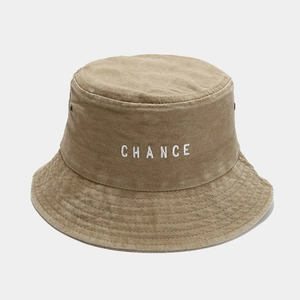 Classic khaki cotton bucket hat with white CHANCE embroidery and breathable eyelets