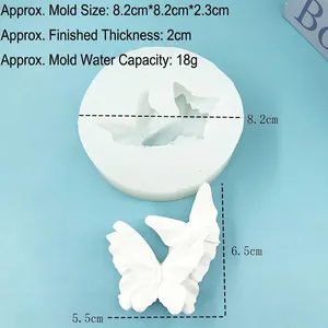 White silicone butterfly mold for aroma plaster and fondant cake decorating with dimensions