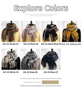 Classic plaid cashmere-feel scarves in various colors with fringed edges for autumn