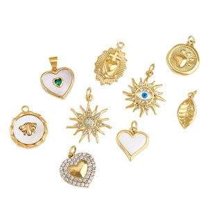 Gold plated pendant charms with shell and zircon inlay for DIY jewelry making