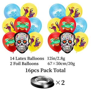 Set di palloncini Dia de Muertos con teschi in alluminio e decorazioni colorate
