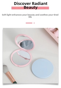Dual-sided compact folding mirrors in pink and blue for portable makeup touch-ups