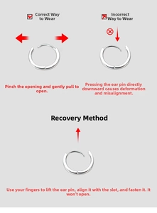 Guide for opening silver hoop earrings with a detail view on correct clasp operation