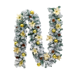 2.7m flocked Christmas garland with white snow, pine cones and gold ornaments