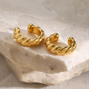 Boucles d'oreilles ear cuff torsadées en acier inoxydable plaqué or 18k sur pierre