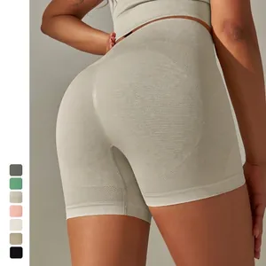 Short de Yoga sans Couture à Taille Haute pour Femmes Nylon élasthanne Respirant Push-up Fesses Short de Cycliste Séchage Rapide Sport Fitness Bas
