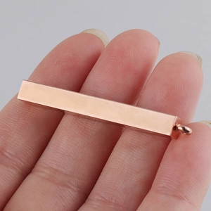 Rose gold stainless steel 5x40mm cuboid bar pendant with polished mirror finish