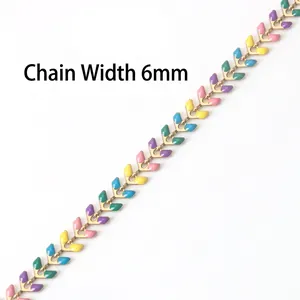 Chaîne 6mm en acier inoxydable avec cœurs et fleurs en émail coloré pour bijoux