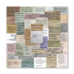 Close-up of vintage literary quote stickers with typewriter font on textured paper