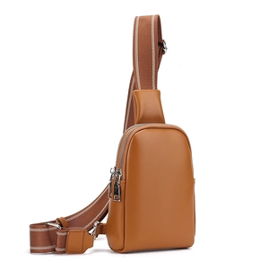 Sac de poitrine unisexe en similicuir marron avec bandoulière réglable en toile