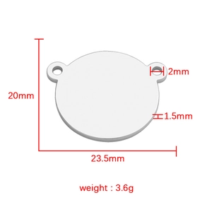 Polished silver stainless steel circular pendant dimensions 20mm with 3.6g weight