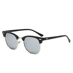 Classic semi-rimless polarized sunglasses with silver mirror lenses and metal rivets