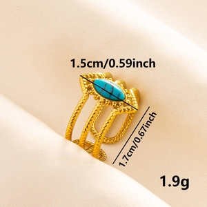 Golden multi-layer stainless steel ring with turquoise center and size dimensions