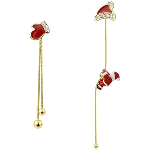 Boucles d'oreilles de Noël asymétriques avec Père Noël grimpant, gant et bonnet
