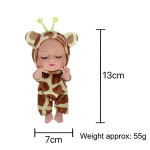 5-inch realistic sleeping baby doll in giraffe plush outfit with dimension labels
