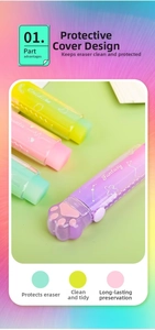 Cat paw retractable pencil eraser with protective sleeve in pastel macaron colors