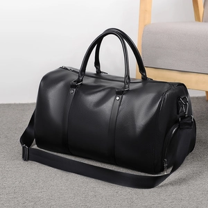 Lychee Pattern PU Leather Travel Duffle Bag With Shoe Compartment Wet Dry Separation Waterproof Fitness Gym Weekender Bag