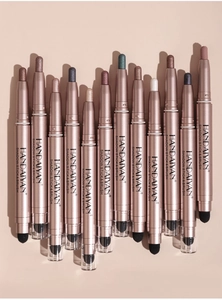 Detailed set of 12 shimmering double-ended eyeshadow sticks with sponge brushes