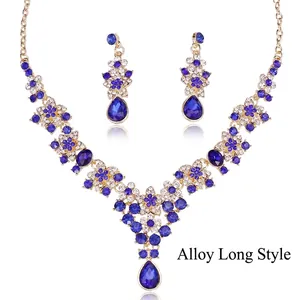 Luxury Bridal Flower Waterdrop Pendant Necklace And Earrings Earring Post Alloy Rhinestone Jewelry For Wedding Party