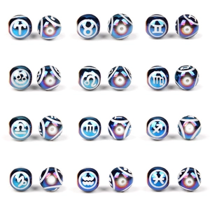 Set di 12 perle di vetro segni zodiacali in blu-viola cangiante per gioielli fai da te