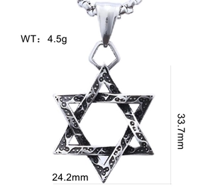 Detailed size specifications and weight of the double-sided star vintage steel pendant