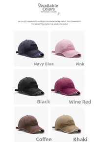 Détails de diverses couleurs de casquettes de baseball brodées avec visière usée et rétro