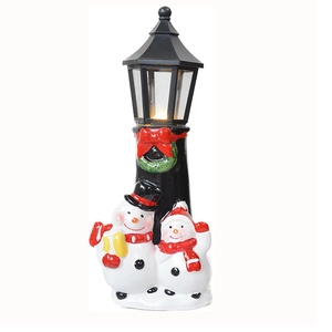 Christmas snowman retro street lamp tabletop ornament with festive LED lighting effect
