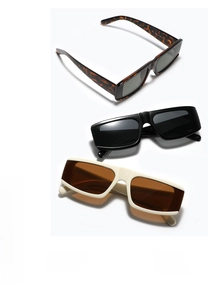 Detail view of K021 rectangle sunglasses in leopard, black, and beige color variants