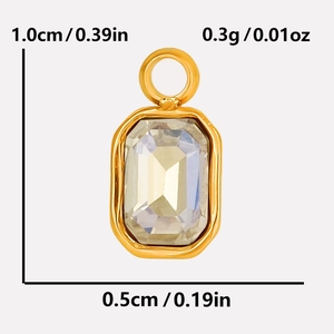Detail showing 1.0cm gold stainless steel rectangle glass pendant with size measurements