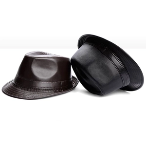 British style vintage PU leather fedora hats in black and dark brown colors for men